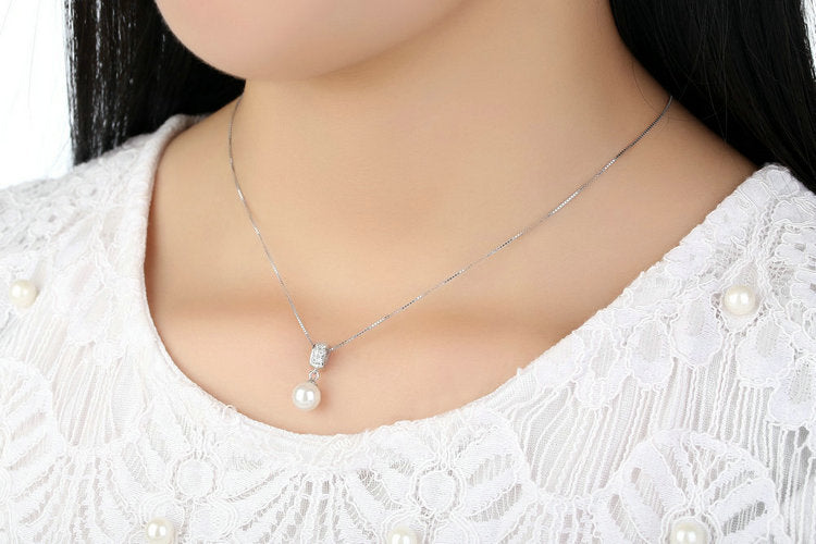 Sterling Silver Pearl Pendant Necklace Long Chain Necklace Jewelry Wedding Necklace