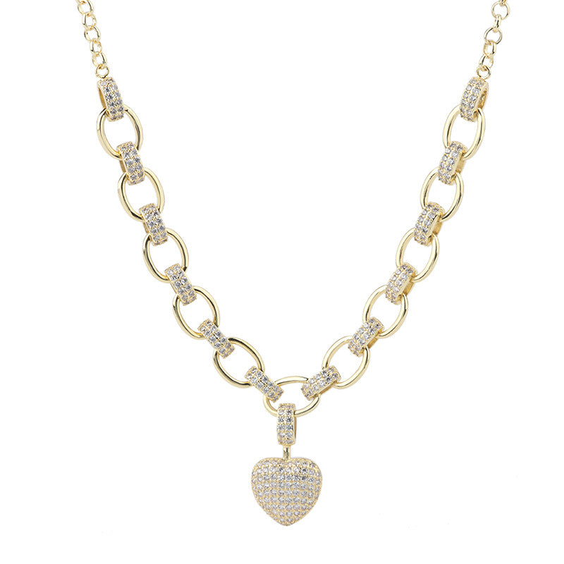 Heart-Shaped Necklace Bracelet Set Gold Silver