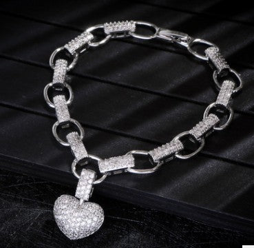 Heart-Shaped Necklace Bracelet Set Gold Silver