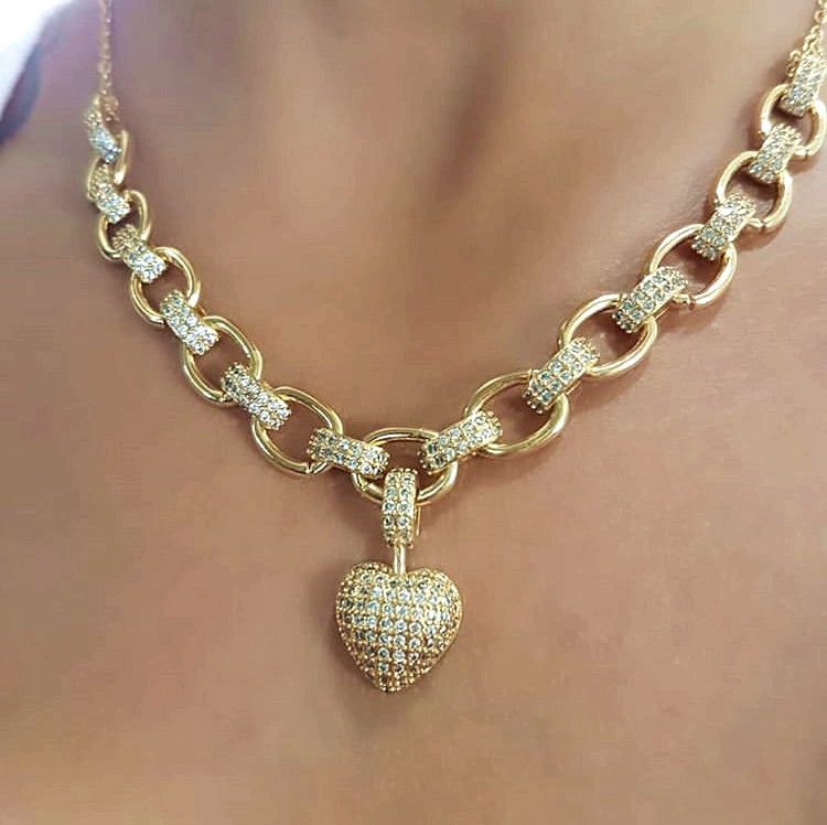 Heart-Shaped Necklace Bracelet Set Gold Silver