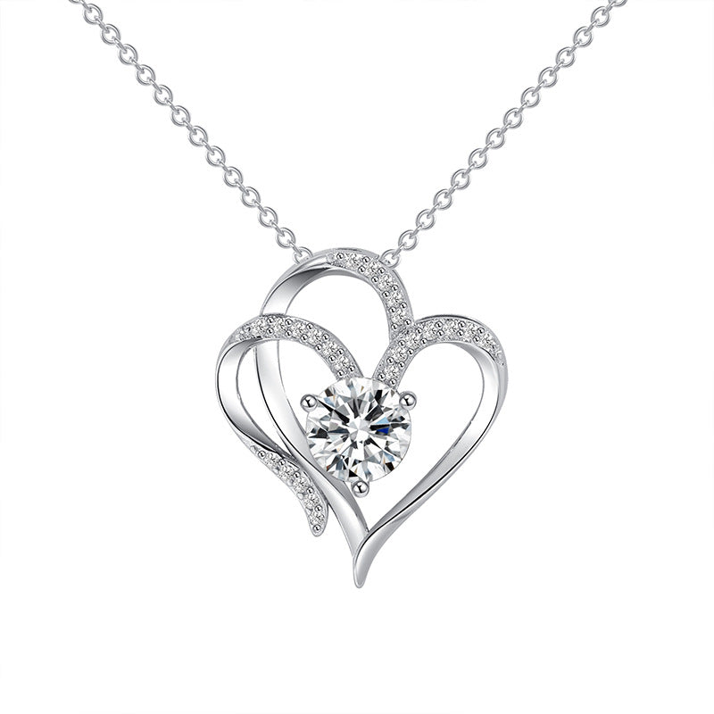 Zircon Double Love Necklace Rhinestones Personalized Heart-shaped Necklace Chain Jewelry For Women Valentine's Day